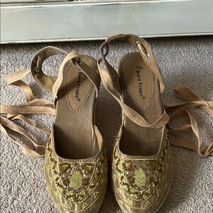BareTraps Women's Gold Lace-Up Espadrille Wedged Shoes